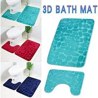 Set of 2 Anti Slip Bath Mat and Pedestal Rug for Bathroom Machine Washable (50 * 80 + 40 * 50cm) - Navy Blue - Bleu Marin