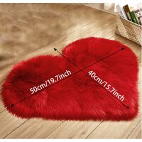 40x50cm / 15.7x19.6inch Tiny Heart Shape Faux Sheepskin Rug Long Soft Plush Fluffy Shaggy Rug Carpet Bedroom Sofa Decorative Floor Mat - Red - rouge