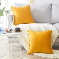2pcs 45x45cm Soft Velvet Cushion Covers With Dumplings Cushion Modern Sofa Decoration For Living Room Bedroom - Mustard Yellow Cushion Cover - Jaune