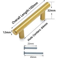 LangRay Cabinet Handle Brass - door bar T-shaped door knobs for kitchen furniture, stainless steel - 9 sizes: 50mm, 64mm, 76mm, 96mm, 128mm, 160mm, 192mm, 224mm, 256 mm-A （1pc）