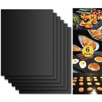 LangRay Barbecue Baking Mat, Set of 6 Barbecue and Oven Baking Sheets - 40 * 33 cm BBQ Non-Stick and Reusable Baking Sheets for Gas, Charcoal or Electric BBQs - Noir