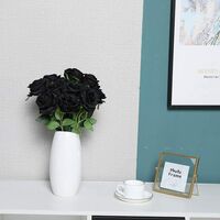 LangRay Artificial Silk Rose Flowers Single Stem Realistic Fake Rose for Wedding Bouquet Flower Arrangements Decoration, 10pcs (Black)