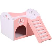 LangRay House Hamster Nest Small Animal Cage Sleeping Exercise Toy 2 Layers With Staircase Design 15 * 11 * 11cm (Color: Pink)