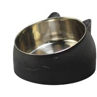 LangRay Cat Food Bowl 400ml Stainless Steel Pet Bowl Non-Slip Anti-spill Base Rubber Mat Large Dog Bowl Black