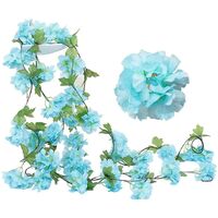 LangRay 2 Pack 230cm Fake Cherry Vine Flowers Artificial Plant Ivy Hanging Green Leaves Silk Garland for Indoor Outdoor Home Hotel Garden Party Wedding Art Decor (Blue)