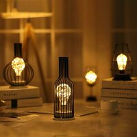 LangRay Modern Iron Black Metal Wire Table Lamp - Cage Style - Retro Bedside Lamp - Battery Operated - For Bedroom �� 2 #