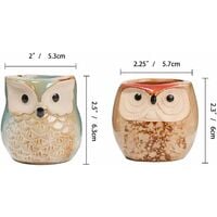LangRay .5CM Ceramic Plant Pot, Succulent Pot with Bamboo Tray and Owl Shape Set of 6, with Drain Hole, Planter Container Pot for Home Shelf Office Garden Living Room
