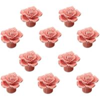 LangRay Fleur Rose Ceramic Door Handle Dresser Kitchen Cabinet Cupboard Drawer Handles 10 Pack, Pink