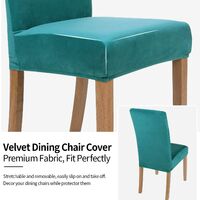 LangRay Velvet Stretch Dining Chair Covers, Washable Removable Dining Chair Covers, Set of 6, Peacock Blue
