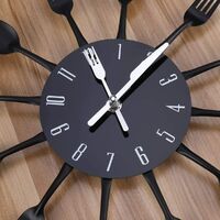 LangRay Kitchen utensil clock in stainless steel - Wall clock for kitchen cutlery with forks, spoons, tinted spatulas Designer kitchen clock with interior and exterior kitchen decoration ��black��
