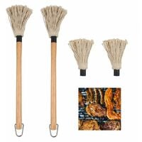 LangRay BBQ Brush Mop Piece, Professional BBQ Sauce Large Mop with Wood Handle, Washable Head with a pack of 2 extra spare heads for cooking, roasting, grilling