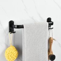 Towel Bar Bathroom Towel Holder Wall Mount Kitchen Dish Cloths Hanger with Hooks, 1 Bar, Black, 16 Inches