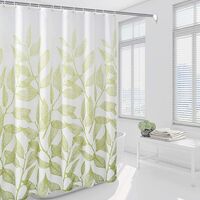 Shower Curtain Waterproof Mould Proof & Mildew Resistant Green Leaf Pattern Stripe Bathroom Curtains with 12 Hooks,180x180H CM(72x72Inch)