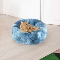 LangRay Donut Dog Cat Bed, Soft Plush Pet Cushion, Anti-Slip Machine Washable Self-Warming Pet Bed - Improved Sleep for Cats Small Medium Dogs (Multiple Sizes) Lake Blue S