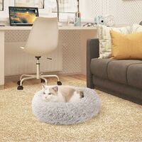 LangRay Donut Dog Cat Bed, Soft Plush Pet Cushion, Anti-Slip Machine Washable Self-Warming Pet Bed - Improved Sleep for Cats Small Medium Dogs (Multiple Sizes) Light gray S