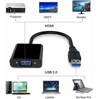 USB to VGA Adapter, Updated USB 3.0 to VGA Adapter, Multi-Display Video Converter, Compatible with PC, Laptop, Windows 7/8 / 8.1 / 10, Desktop, Laptop, PC, Monitor, Projector, HDTV (Black)
