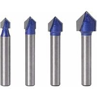 4pcs 6.35mm Shank 90 ° V Groove Router Bits Woodworking Milling 6.35mm, 7.94mm, 9.52mm, 12.7mm Grooving Cutter V Shaped Bits, Blue Wood Cutting Tool