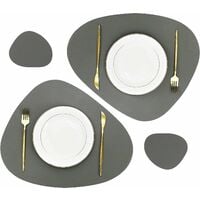 LangRay Set of 2 PU Leather Dining Rugs, Placemats and Coasters, for Home Party (Dark Gray, 4)