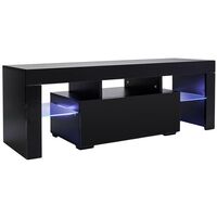 TV Stand Cabinet with LED Light Unit Storage Drawers and Shelves, Modern Wood TV Console White High Gloss Finished Media Entertainment Center Table for 34 to 65inch TV (Black)