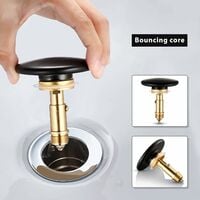 Universal Drain Fitting with Overflow Basin Drain Valve G1¼ Inch Wash Basin Drain Set with Black Ceramic Cover High Quality Pop Up Valve Made of Chrome-Plated Copper