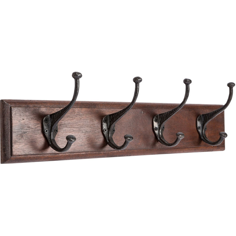 Solid wood and hand forged iron made walnut finish W60xDP12xH16 cm sized  wall clothes rack