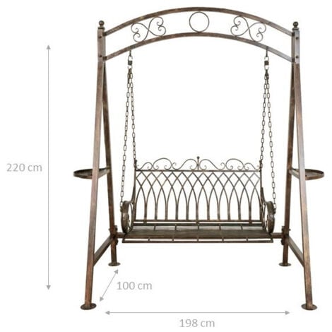 Wrought iron swing Iron bench 2-seater garden rocking chair Outdoor sofa 198x100x220 cm Garden armchair Wrought iron deck chair