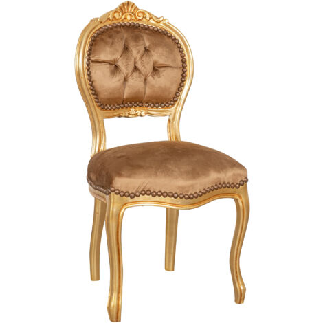 Louis XVI Dining room wooden chair 90x45x42 Gold living room armchair Retro upholstered chair French style Velvet bedroom chair