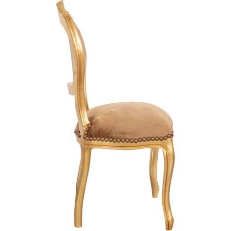 Wooden kitchen chair Dining chair 92x45x45 cm Louis XVI upholstered chair Baroque armchair French style gold armchair