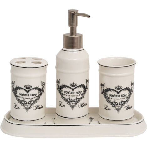 Set 4 bathroom sink in ceramic Liquid soap holder Toothbrush holder Glass holder Tray of accessories and objects