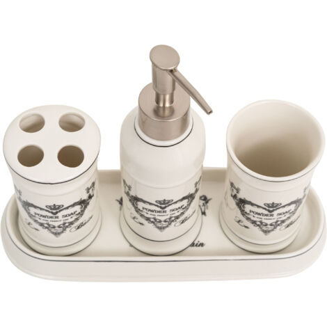 Set 4 bathroom sink in ceramic Liquid soap holder Toothbrush holder Glass holder Tray of accessories and objects