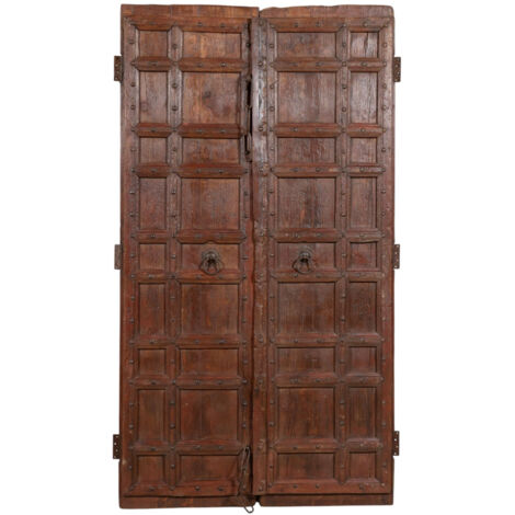 Solid wood and iron front door for interior or exterior use, old and medieval sliding