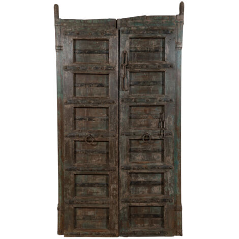 Solid wood and iron front door for interior or exterior use, old and medieval sliding