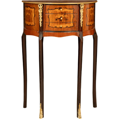Half-circle coffee table Vintage wooden bedside table High bedside table inlays Retro cabinet 3 drawers Entrance hall bedroom