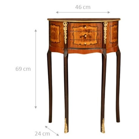 Half-circle coffee table Vintage wooden bedside table High bedside table inlays Retro cabinet 3 drawers Entrance hall bedroom
