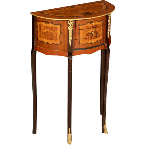 Half-circle coffee table Vintage wooden bedside table High bedside table inlays Retro cabinet 3 drawers Entrance hall bedroom