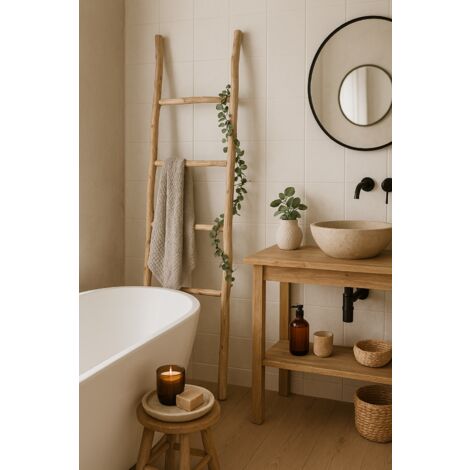 Ladder towel rack wooden modern bathroom floor standing wall Decorative towel rack ladder Towel hanger Object and vase holder