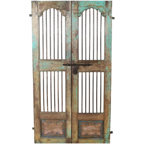 Medieval side panel with 2 sliding doors and solid wood decorative strips, storage cabinet