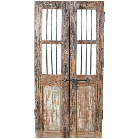 Medieval side panel with 2 sliding doors and solid wood decorative strips, storage cabinet main image 1