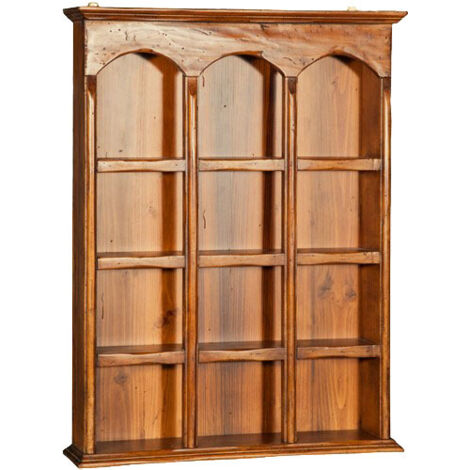 Country -style solid lime wood, walnut finish W 54xDP12xH72 cm sized display wall unit. Made in Italy (1/4)