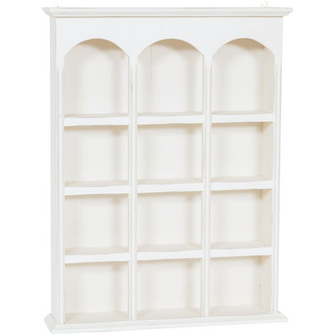 Country-style solid lime wood antiqued white finish W54xDP12xH72 cm sized  display wall unit. Made in Italy