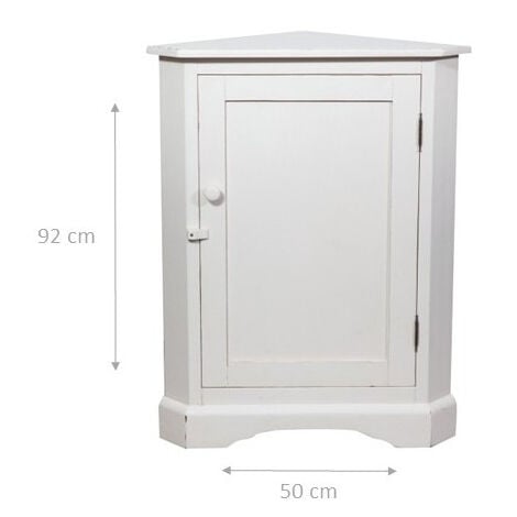 Country-style solid lime wood antiqued white finish W50xDP50xH92 cm sized corner cupboard. Made in Italy