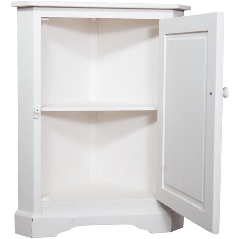Country-style solid lime wood antiqued white finish W50xDP50xH92 cm sized corner cupboard. Made in Italy