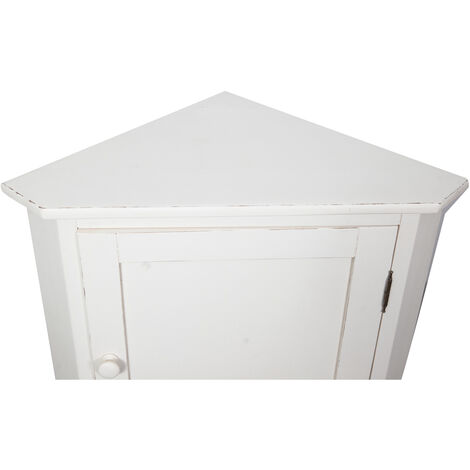 Country-style solid lime wood antiqued white finish W50xDP50xH92 cm sized corner cupboard. Made in Italy