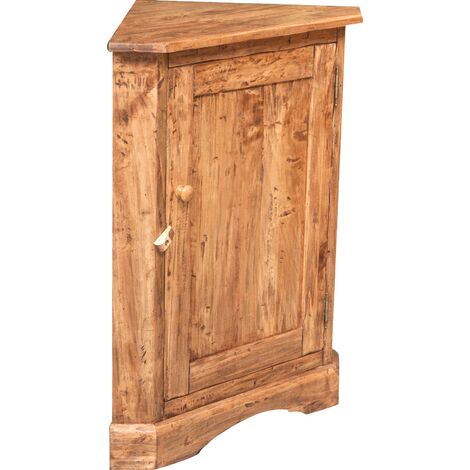 Country-style solid lime wood natural finish corner cupboard. Made in Italy