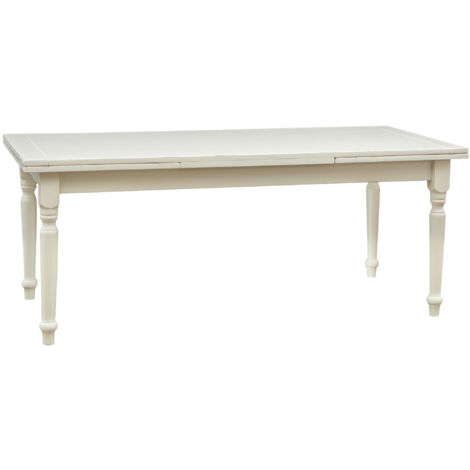 Country-style solid lime wood antiqued white finish W200XDP90XH80 cm sized extensible table. Made in Italy