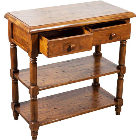 Country -style solid lime wood, walnut finish W80xDP38xH80 cm sized coffee table. Made in Italy