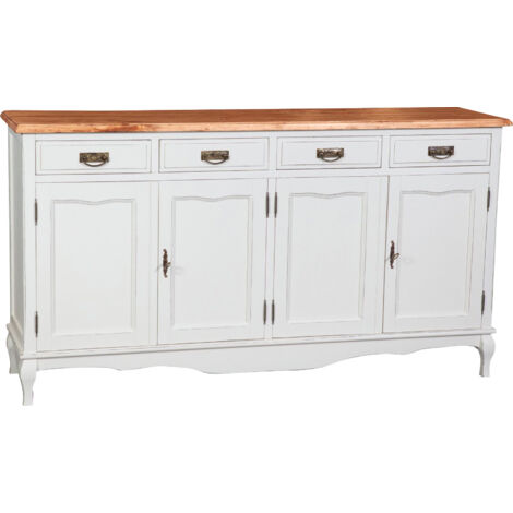 Country-style solid lime wood natural finish W170xDP42xH92 cm sized sideboard. Made in Italy (1/5)