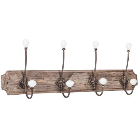 Wall coat hanger, coat hooks wall hanger in wood and iron, coat racks L65xPR10xH21 cm