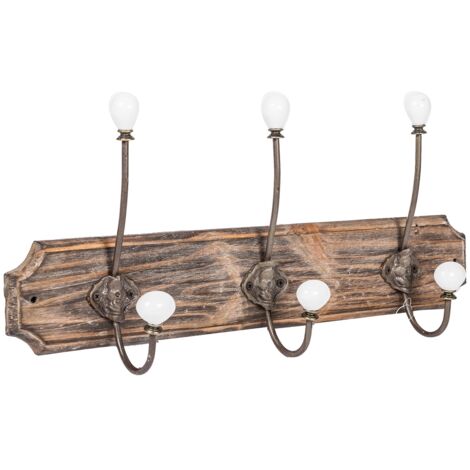 Wall coat hanger, coat hooks wall hanger in wood and iron, coat racks L50xPR10xH21 cm