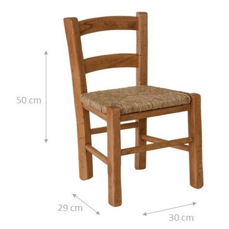 Solid beechwood natural finish woth straw seat W30xDP29xH50 cm sized baby chair. Made in Italy